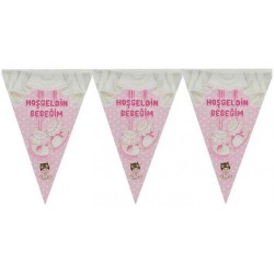 Hoşgeldin Bebeğim Pembe Üçgen Flama - 