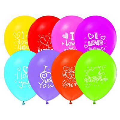 I Love You Baskılı Karışık Renk Balon 5'li Paket - 1