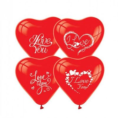 I Love You Baskılı Kırmızı Kalp Balon 5'li Paket