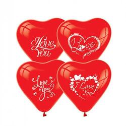 I Love You Baskılı Kırmızı Kalp Balon 5'li Paket - 1