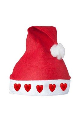 Kalp Işıklı Noel Baba Şapkası - 1
