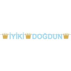 Kral Taçlı İyi Ki Doğdun Mavi Harf Banner - Partici