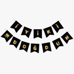 İyi ki Doğdun Siyah Altın Harf Banner - Partici