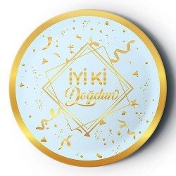 İyiki Doğdun Mavi Altın Karton Tabak 8'li - Partici