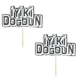 İyi ki Doğdun Siyah Üzeri Gümüş Yazılı Kürdan 2'li - Partici