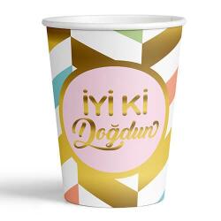 İyi ki Doğdun Yaldızlı Gold Karton Bardak 8'li - Partici