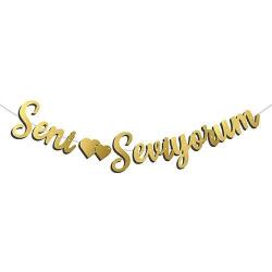 Kaligrafi Banner Seni Seviyorum Gold - Partici