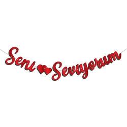 Kaligrafi Banner Seni Seviyorum Kırmızı - Partici