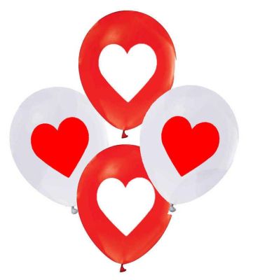 Kalp Baskılı Kırmızı Beyaz Balon 5'li Paket - 1