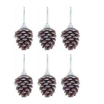 Karlı Kırmızı Lüks Kozalak 4cm 6'li - 3
