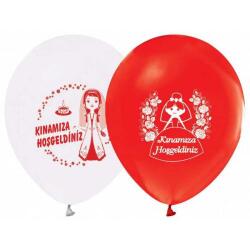 Kınamıza Hoşgeldiniz Baskılı Kırmızı Beyaz Balon 5'li Paket - Partici
