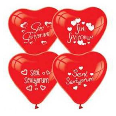 Kırmızı Kalp Balon Seni Seviyorum Baskılı 5'li Paket - 1