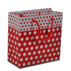 Kırmızı Puantiyeli Karton Çanta 11x11cm 50ad. - Partici