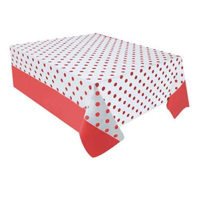 Kırmızı Puantiyeli Plastik Masa Örtüsü 137x182cm - 1