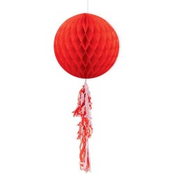 Kırmızı Püsküllü Petek Top Süs - 