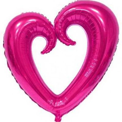 Kıvrımlı İçi Boş Fuşya Kalp Folyo Balon 100cm - 1