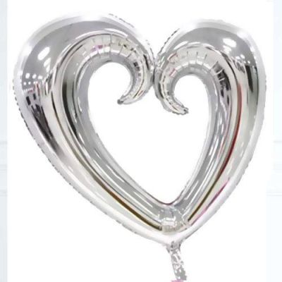 Kıvrımlı İçi Boş Gümüş Kalp Folyo Balon 100cm - 1