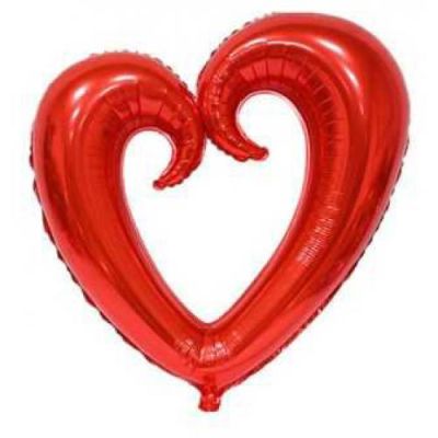 Kıvrımlı İçi Boş Kırmızı Kalp Folyo Balon 100cm - 1