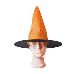 Örümcek Desenli Turuncu Cadı Şapkası - Partici