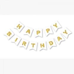 Happy Birthday Beyaz Altın Harf Banner - Partici