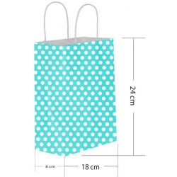 Mavi Puantiyeli Büküm Saplı Kağıt Çanta 18x24cm - 