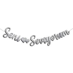 Kaligrafi Banner Seni Seviyorum Gümüş - Partici