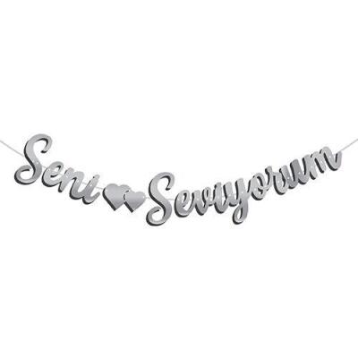 Kaligrafi Banner Seni Seviyorum Gümüş - 1