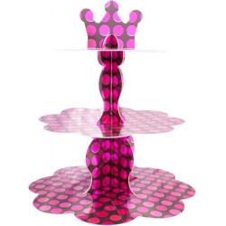 Metalize Fuşya Puantiyeli Kek Standı - Partici