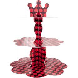 Metalize Kırmızı Puantiyeli Kek Standı - Partici