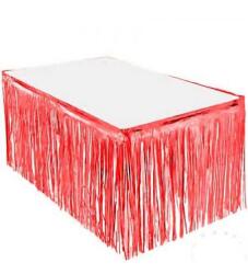 Metalize Kırmızı Püsküllü Masa Eteği - Partici