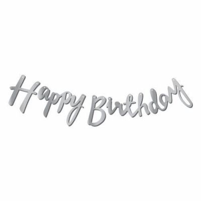Kaligrafi Banner Gümüş Happy Birthday - 1