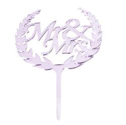 Mr-Mrs Yazılı Pasta ve Cupcake Süsü Gümüş Pleksi 12x15cm - 