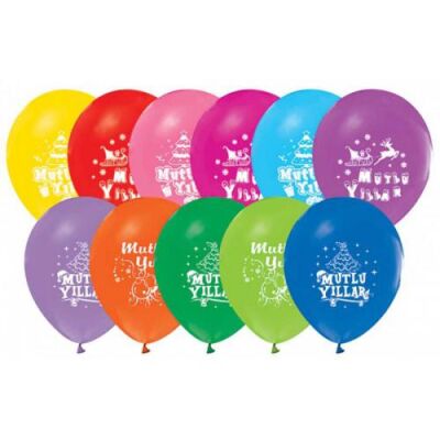 Mutlu Yıllar Baskılı Karışık Balon 5'li Paket - 1