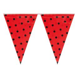 Kırmızı Siyah Puantiyeli Üçgen Flama - Partici