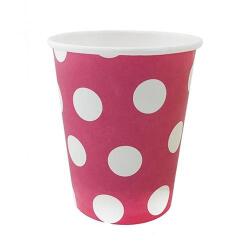Beyaz Puantiyeli Pembe Karton Bardak 8'li - Partici