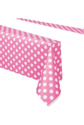 Pembe Beyaz Puantiyeli Plastik Masa Örtüsü 137x183 cm - Partici