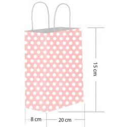 Pembe Puantiyeli Büküm Saplı Kağıt Çanta 15x20cm 25ad. - Partici