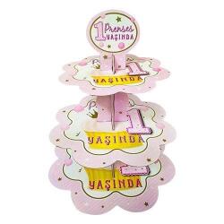 Prenses 1 Yaşında Pembe Kek Standı - Partici