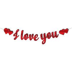 Kaligrafi Banner Kırmızı I Love You - Partici
