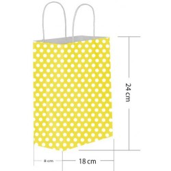 Sarı Puantiyeli Büküm Saplı Kağıt Çanta 18x24cm - 
