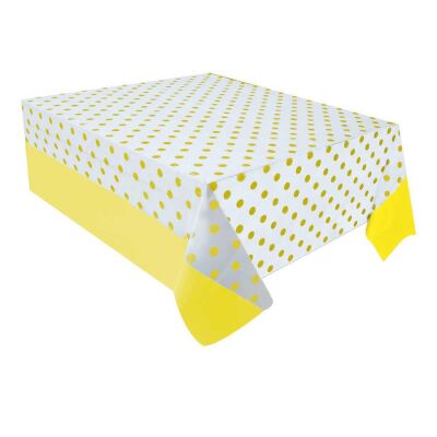 Sarı Puantiyeli Plastik Masa Örtüsü 137x182cm - 1