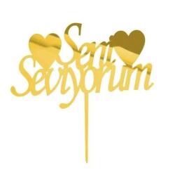 Seni Seviyorum Yazılı Pasta ve Cupcake Süsü Altın Pleksi 12x15cm - 
