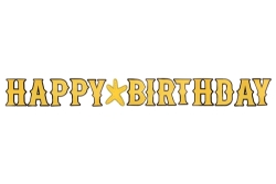 Simli Siyah/Sarı Happy Birthday Harf Banner - Partici