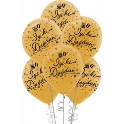 Siyah İyi ki Doğdun Baskılı Metalik Altın Balon 5'li Paket - Partici