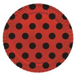 Siyah Puantiyeli Kırmızı Karton Tabak 8'li - Partici