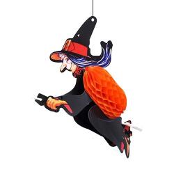 Süpürgeli Cadı Halloween Kağıt Petek Süs - Partici