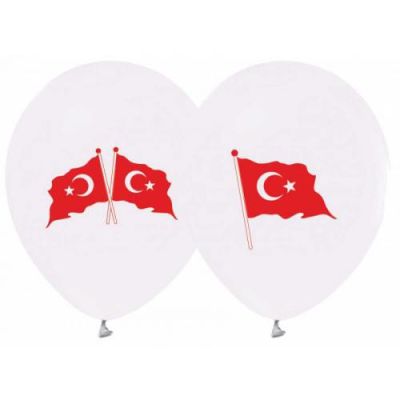Türk Bayrağı Baskılı Beyaz Balon 5'li Paket