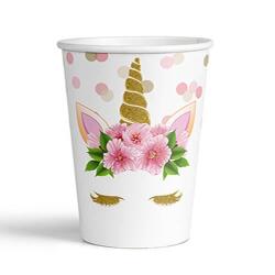 Unicorn Çiçekli Karton Bardak 8'li - Partici