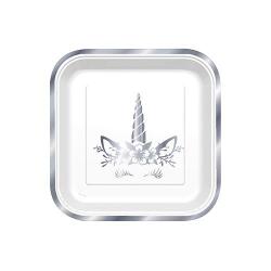 Unicorn Gümüş Kare Karton Tabak 6'lı - Partici