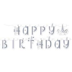 Unicorn Happy Birthday Gümüş Banner - Partici